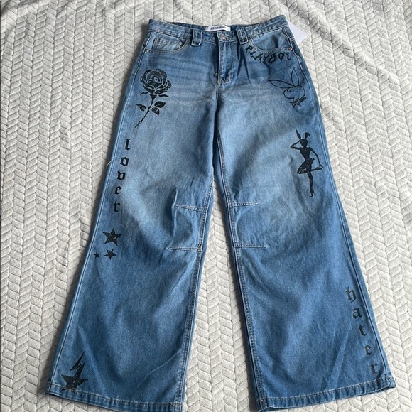 PLAYBOY Denim - Playboy Women's Blue Graphic Baggy Jeans Sz 9